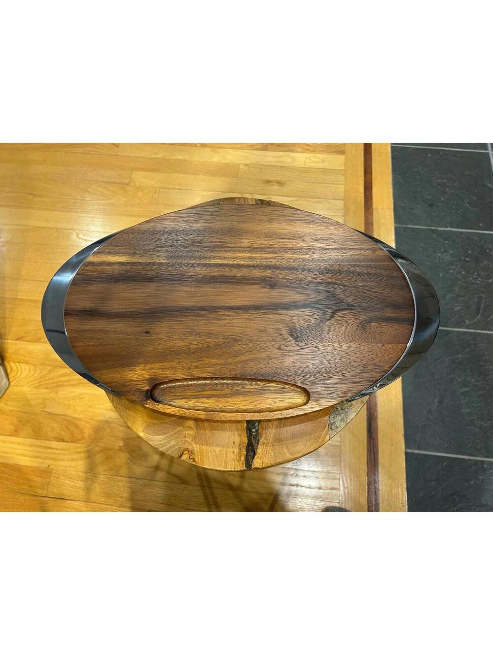 Nambe Wooden and Metal Oval Serving Tray